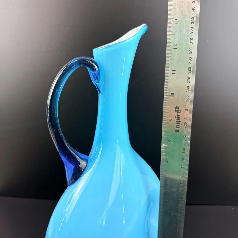 Stelvia Italy‎ Cased Blue Pinched Pitcher Blue Handle Mid Century Modern 13